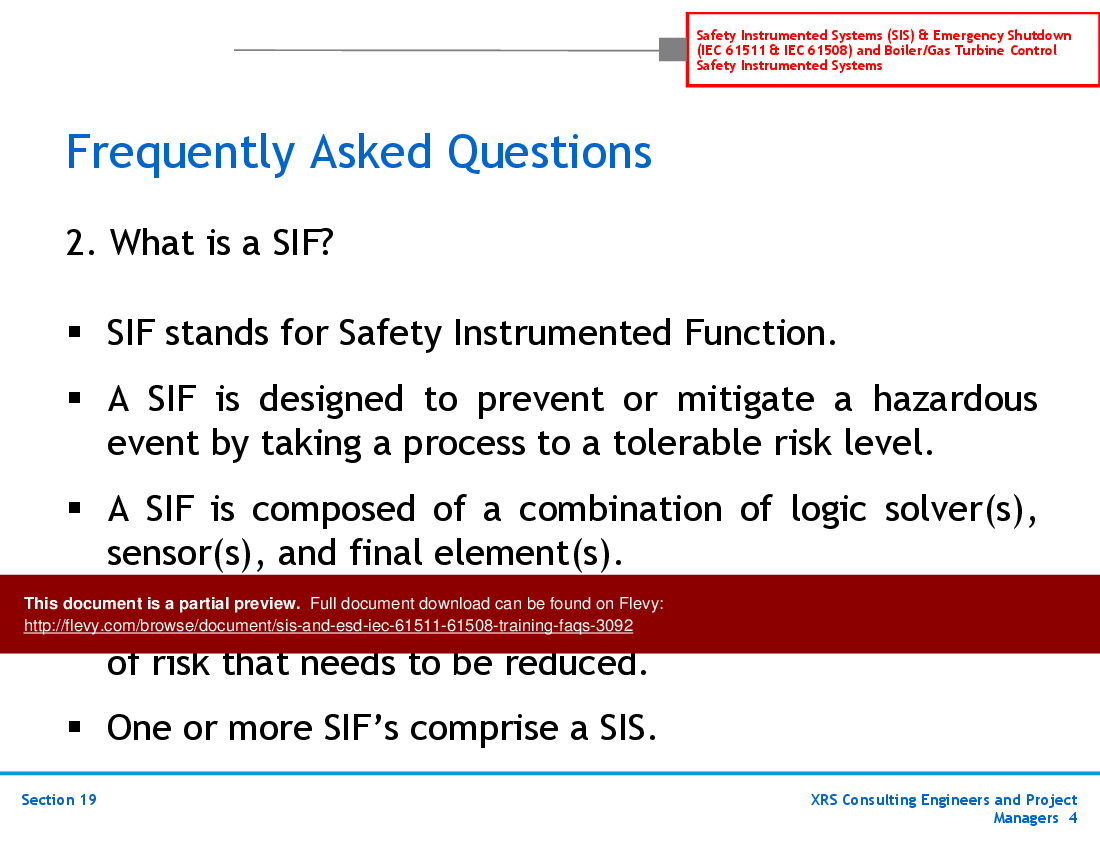 SIS & ESD (IEC 61511, 61508) Training - FAQs (20-slide PowerPoint presentation (PPT)) Preview Image