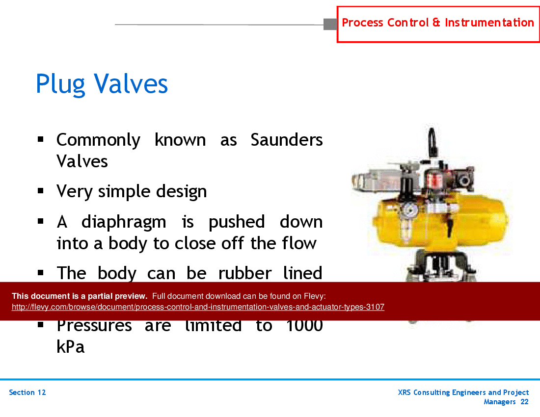P&ID, Instrumentation, & Control - Valves & Actuator Types (52-slide PowerPoint presentation (PPTX)) Preview Image