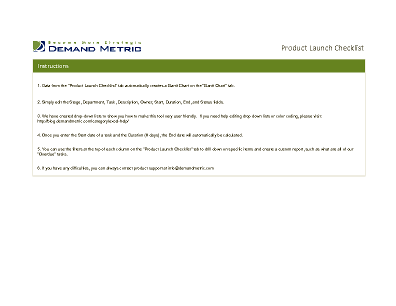 Product Launch Checklist (Excel template (XLS)) Preview Image