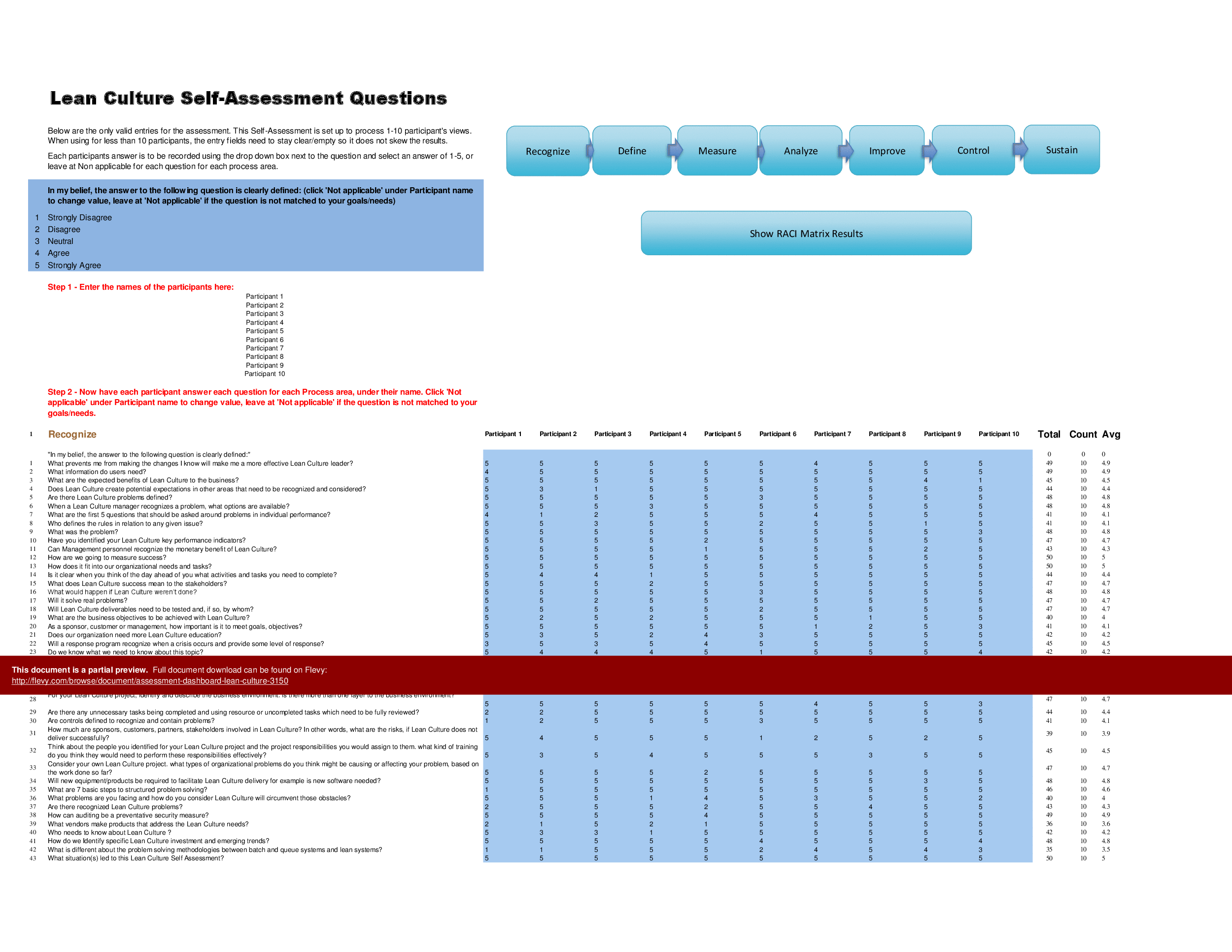 This is a partial preview of Assessment Dashboard - Lean Culture (Excel workbook (XLSX)). 