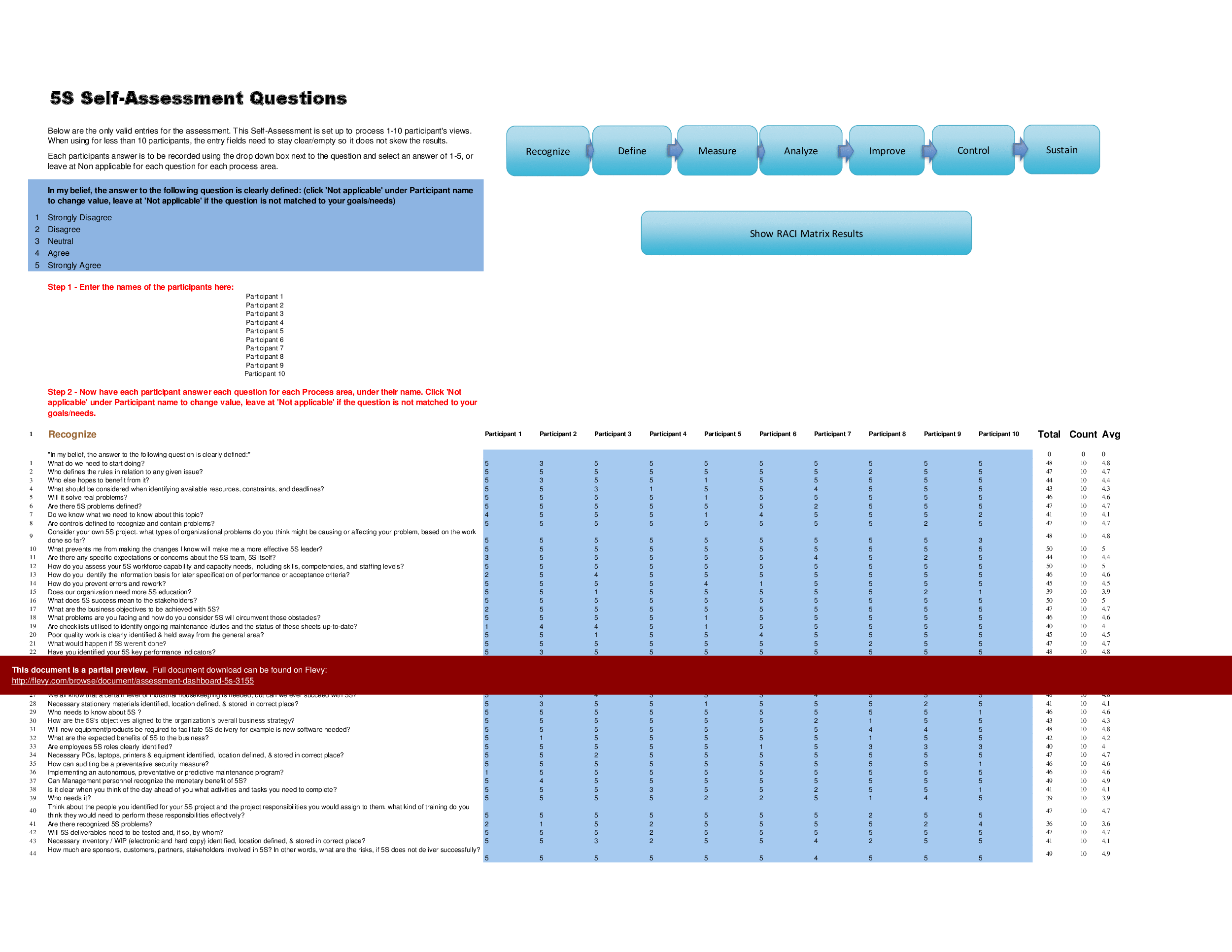 Assessment Dashboard - 5S (Excel template (XLSX)) Preview Image