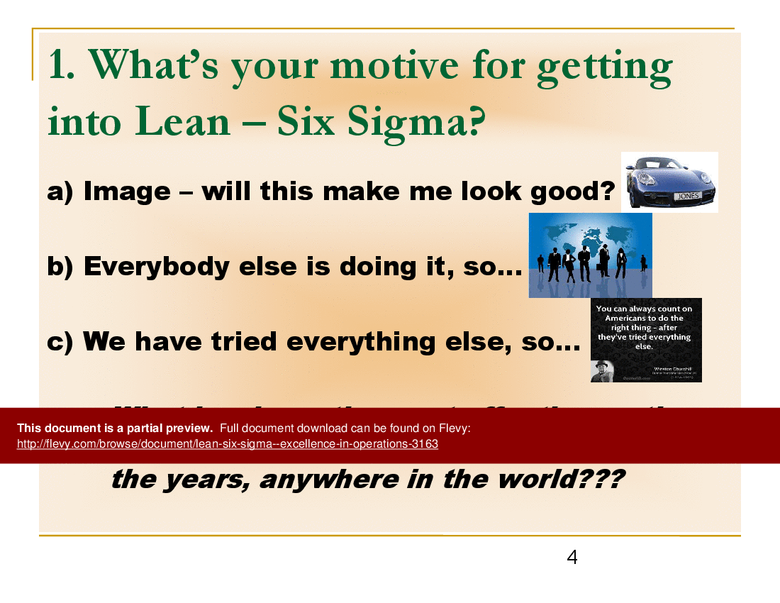 This is a partial preview of Lean Six Sigma | Excellence in Operations (50-slide PowerPoint presentation (PPT)). Full document is 50 slides. 