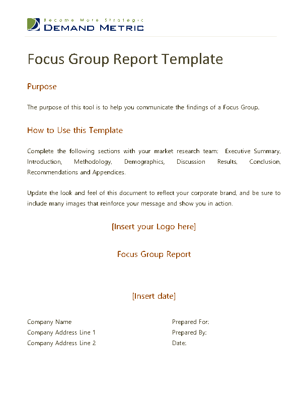 This is a partial preview of Focus Group Report Template (7-page Word document). Full document is 7 pages. 