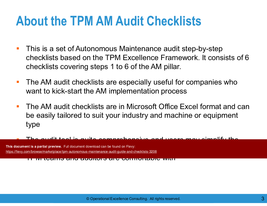 TPM Autonomous Maintenance Audit Guide & Checklists (28-slide PPT PowerPoint presentation (PPTX)) Preview Image