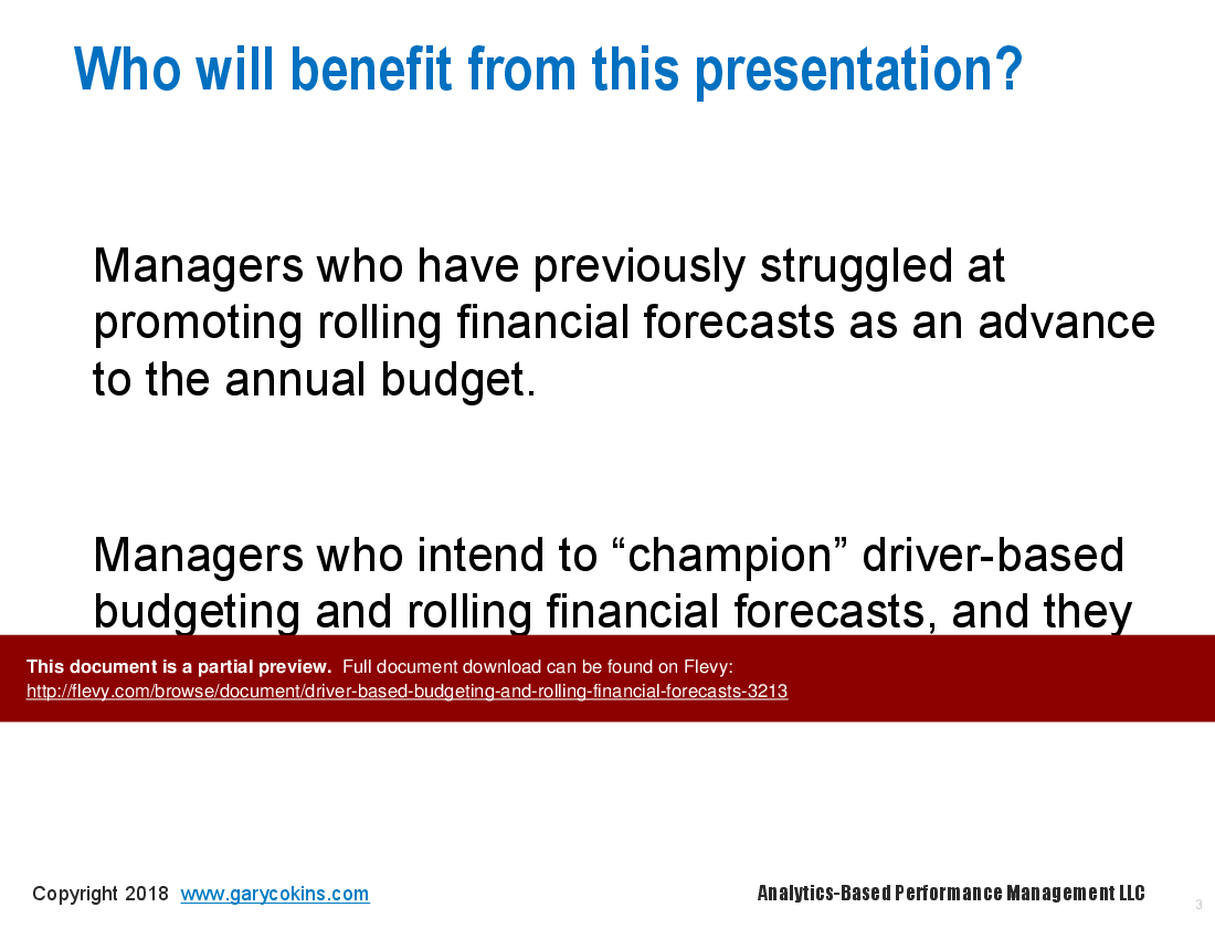 This is a partial preview of Driver-Based Budgeting and Rolling Financial Forecasts (28-slide PowerPoint presentation (PPT)). Full document is 28 slides. 