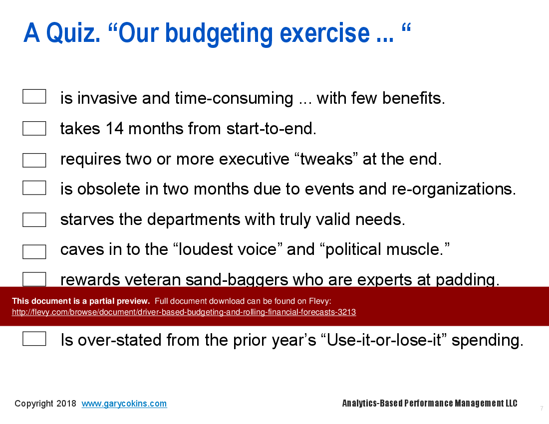This is a partial preview of Driver-Based Budgeting and Rolling Financial Forecasts (28-slide PowerPoint presentation (PPT)). Full document is 28 slides. 