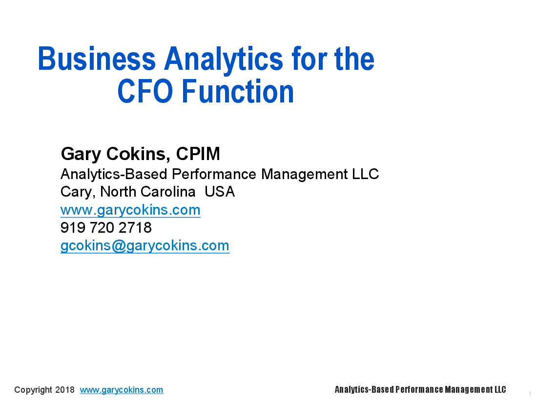 This is a partial preview of Business Analytics for the CFO Function (72-slide PowerPoint presentation (PPT)). Full document is 72 slides. 