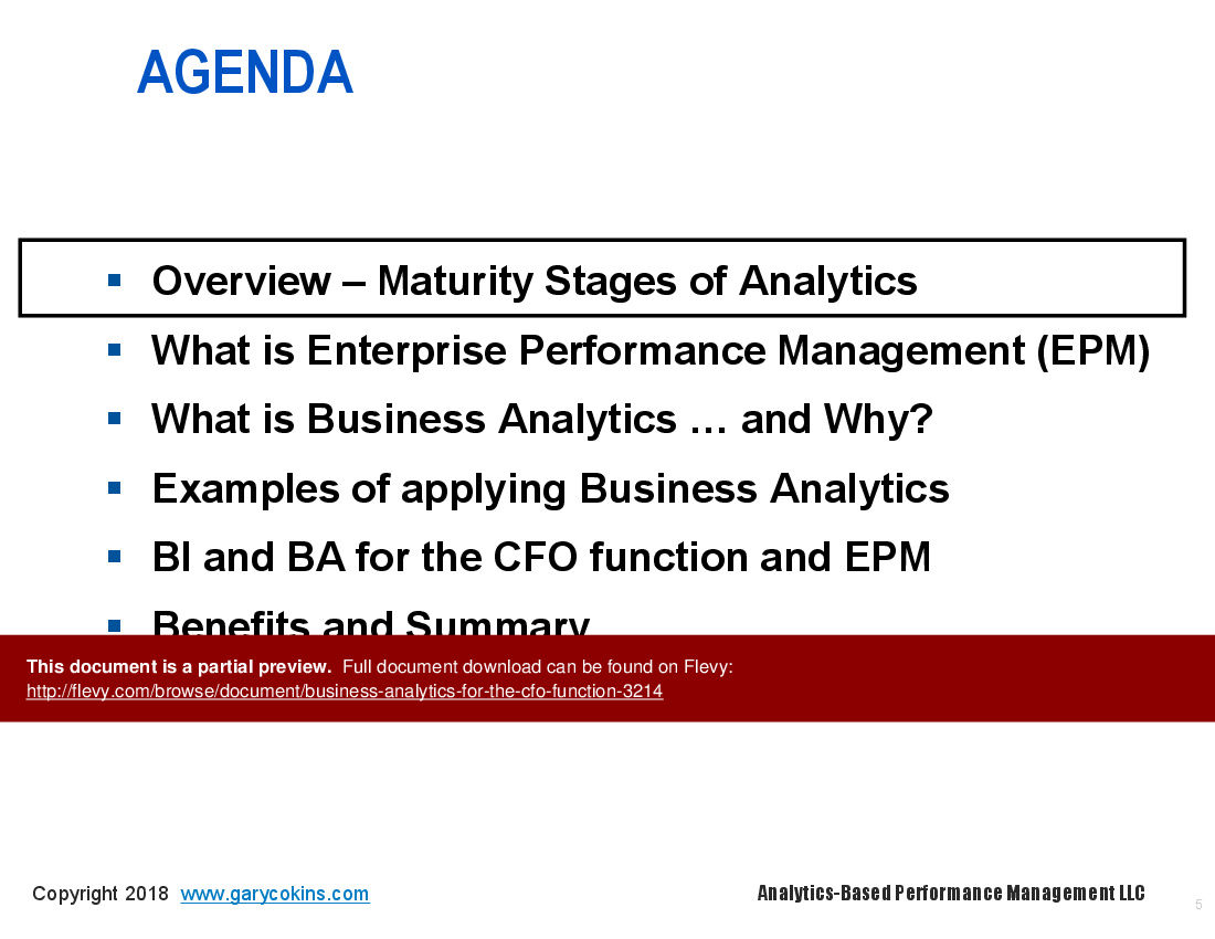 This is a partial preview of Business Analytics for the CFO Function (72-slide PowerPoint presentation (PPT)). Full document is 72 slides. 
