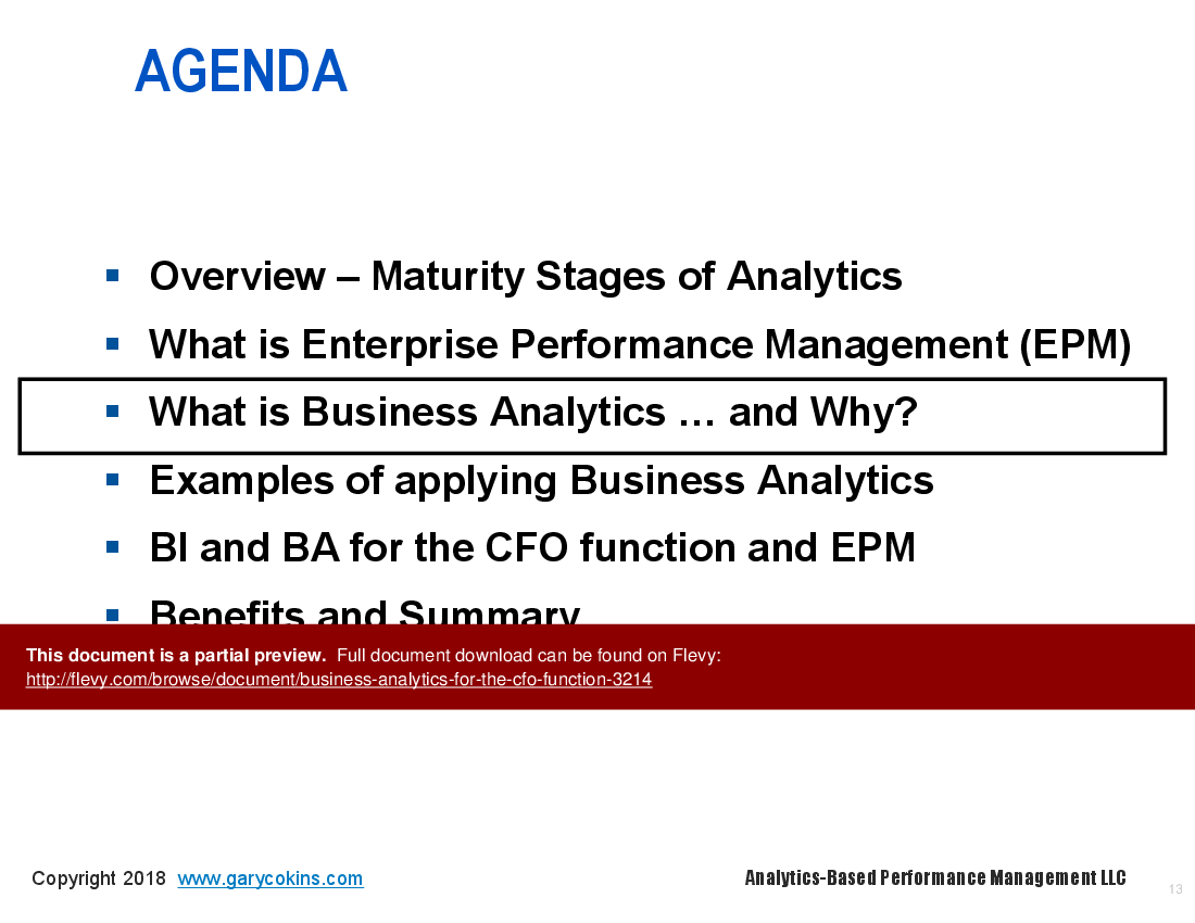 Business Analytics for the CFO Function (72-slide PowerPoint presentation (PPT)) Preview Image