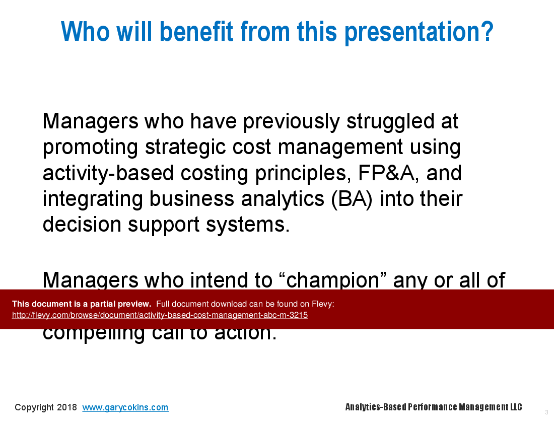 This is a partial preview of Activity-Based Cost Management (ABC/M) (101-slide PowerPoint presentation (PPT)). Full document is 101 slides. 
