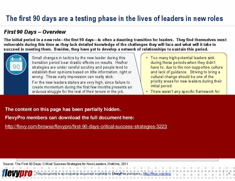 This is a partial preview of First 90 Days - Critical Success Strategies (19-slide PowerPoint presentation (PPT)). Full document is 19 slides. 