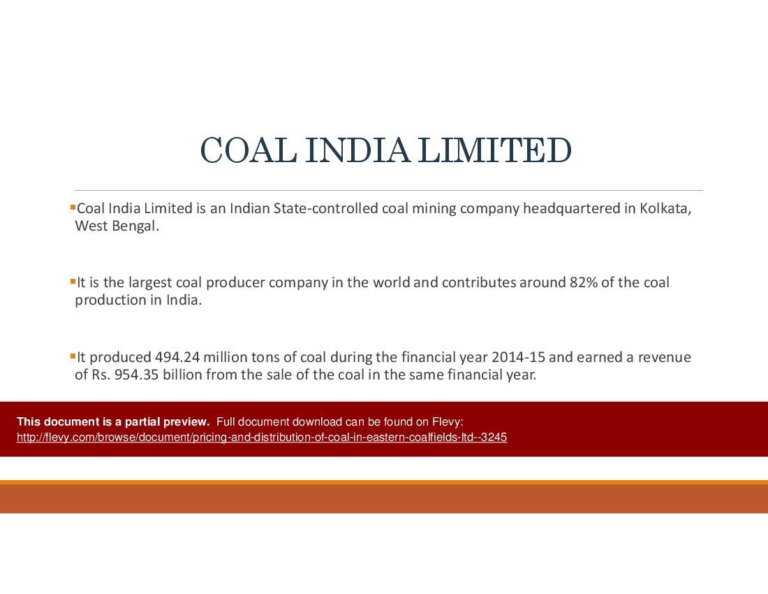 Pricing and Distribution of Coal in Eastern Coalfields Ltd. () Preview Image