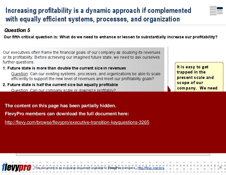 This is a partial preview of Executive Transition - Key Questions (20-slide PowerPoint presentation (PPT)). Full document is 20 slides. 