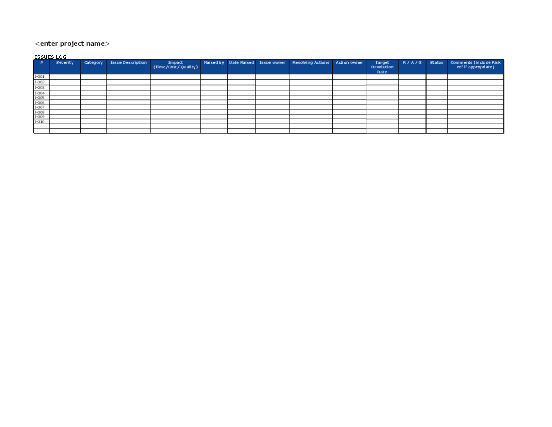PC04 - Project Control Log (RAID) (Excel template (XLSX)) Preview Image