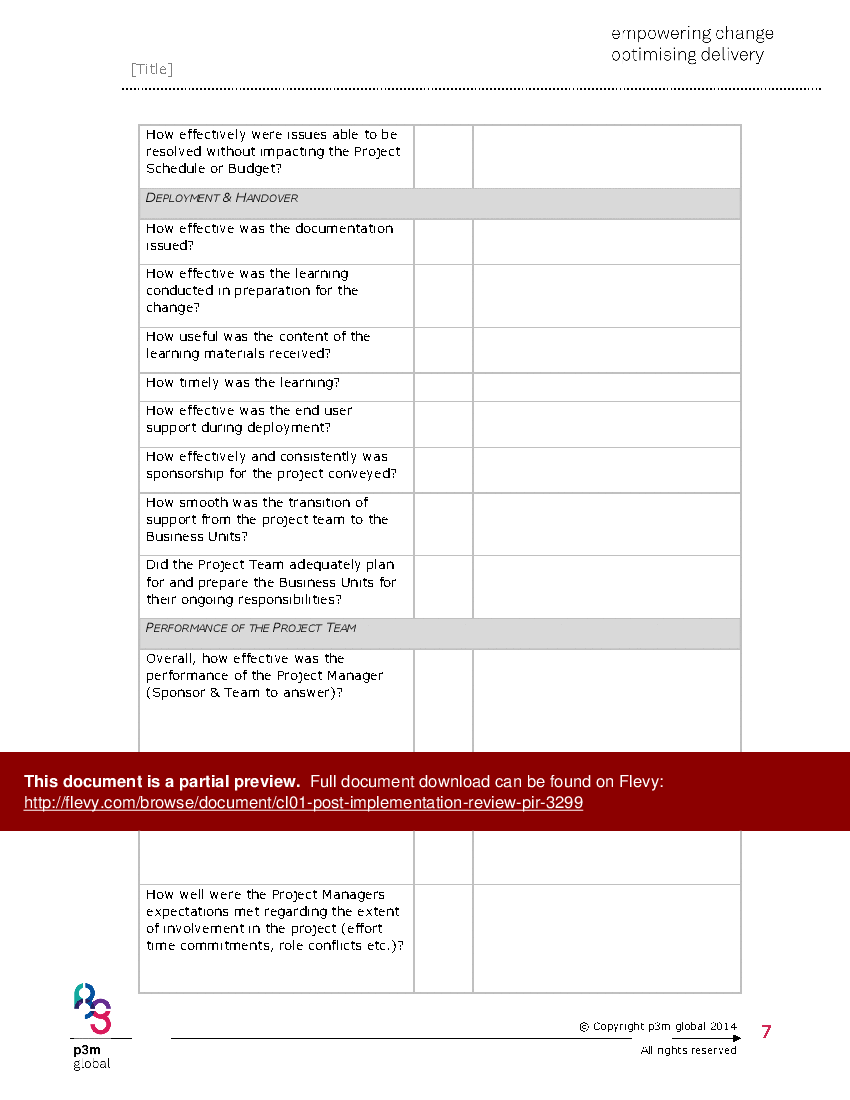 CL01 Post Implementation Review PIR Word Template