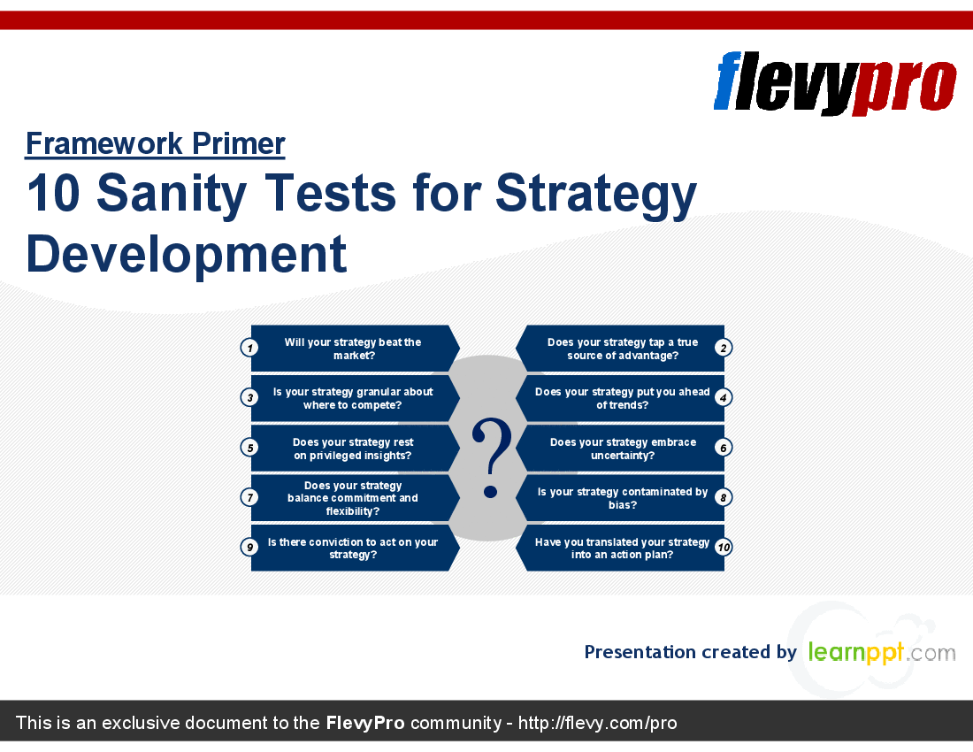 10 Sanity Tests for Strategy Development (23-slide PPT PowerPoint presentation (PPT)) Preview Image