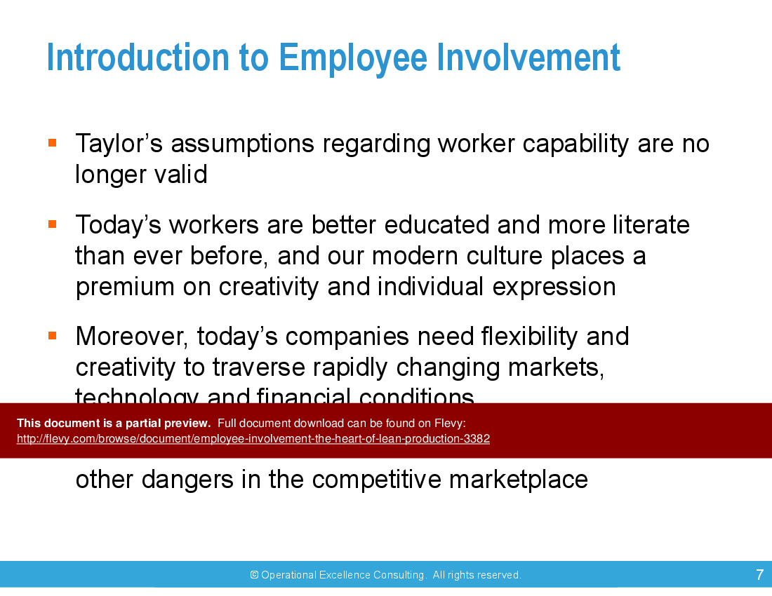 This is a partial preview of Employee Involvement: The Heart of Lean Production (179-slide PowerPoint presentation (PPTX)). Full document is 179 slides. 