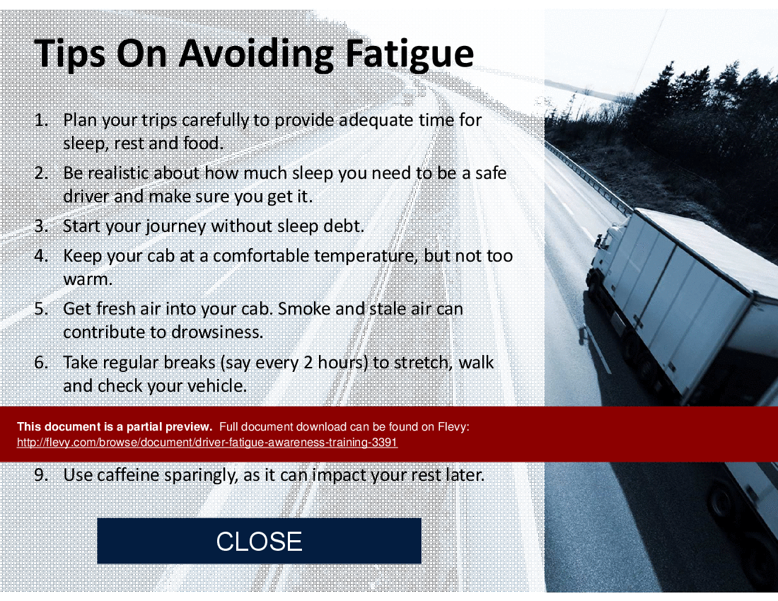 Driver Fatigue Awareness Training (19-slide PPT PowerPoint presentation (PPTX)) Preview Image