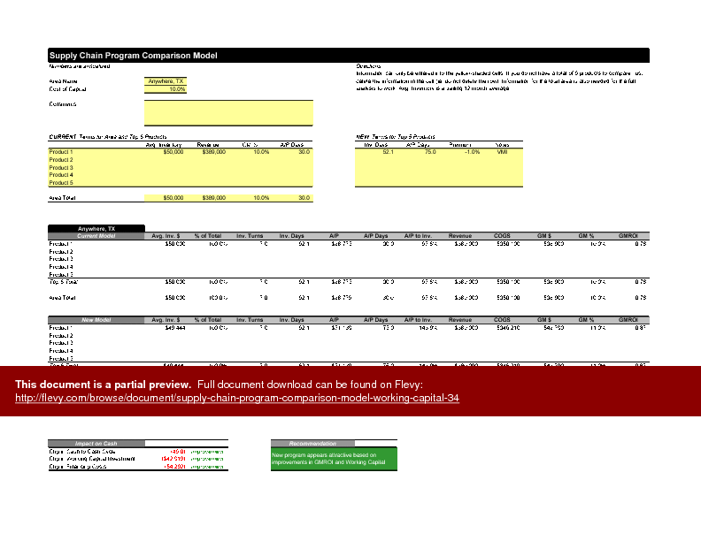 Supply Chain Program Comparison Model (Working Capital) (Excel template (XLS)) Preview Image