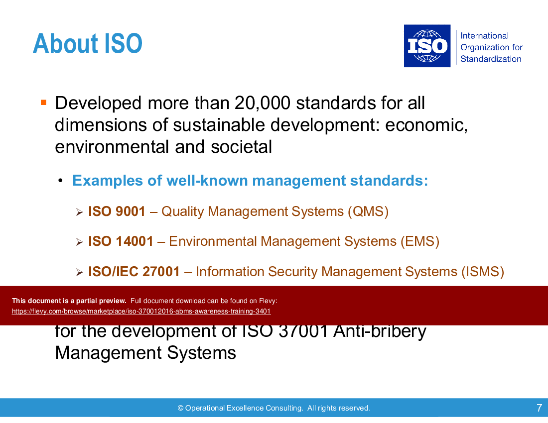 This is a partial preview of ISO 37001:2016 (ABMS) Awareness Training (54-slide PowerPoint presentation (PPTX)). Full document is 54 slides. 