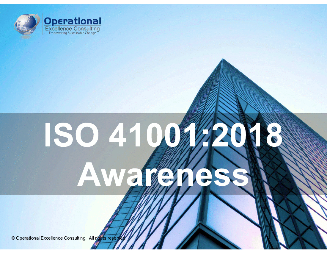 This is a partial preview of ISO 41001:2018 (Facility Management) Awareness Training (57-slide PowerPoint presentation (PPTX)). Full document is 57 slides. 