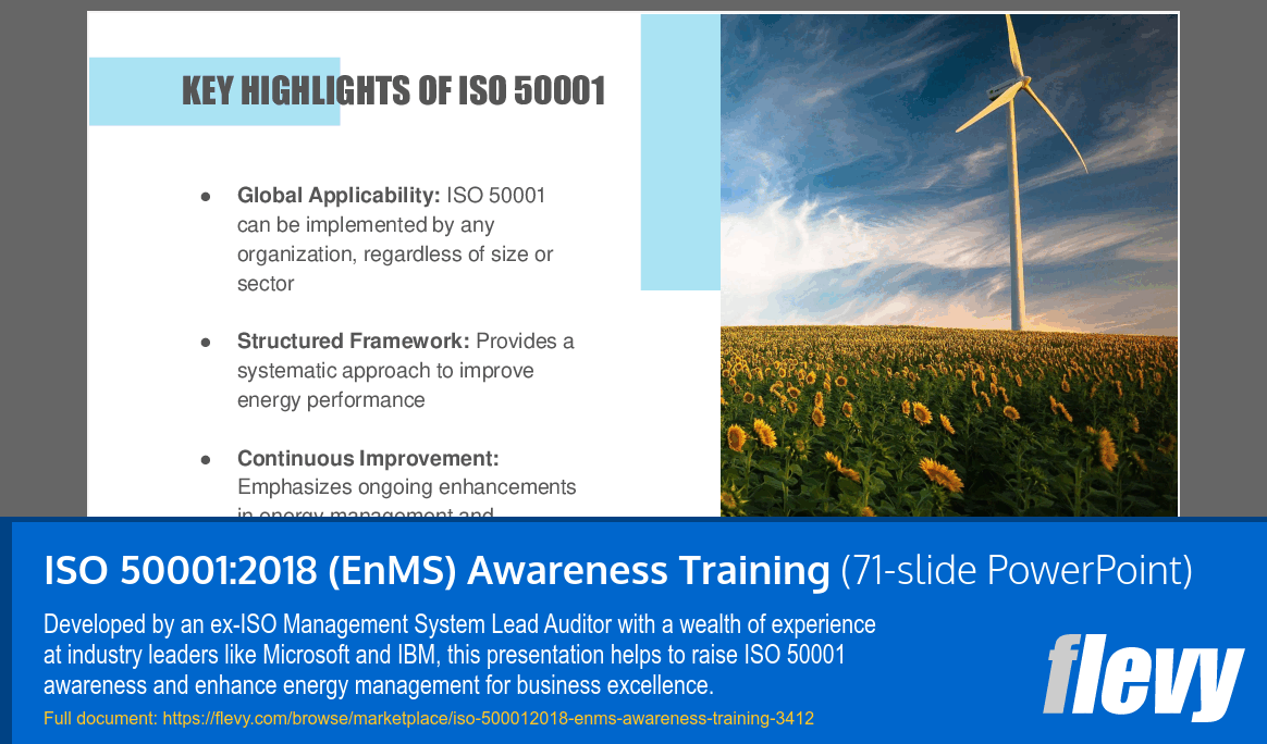 ISO 50001:2018 (EnMS) Awareness Training (70-slide PPT PowerPoint presentation (PPTX)) Preview Image