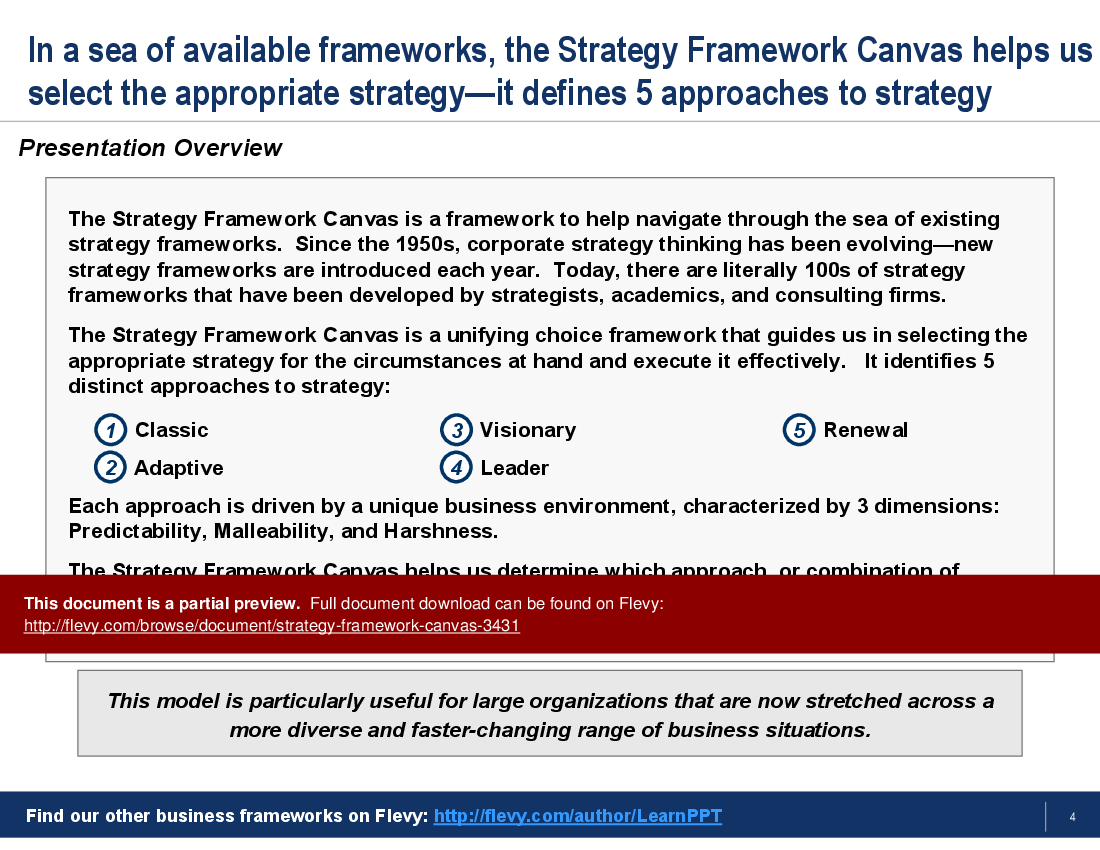This is a partial preview of Strategy Framework Canvas (44-slide PowerPoint presentation (PPT)). Full document is 44 slides. 