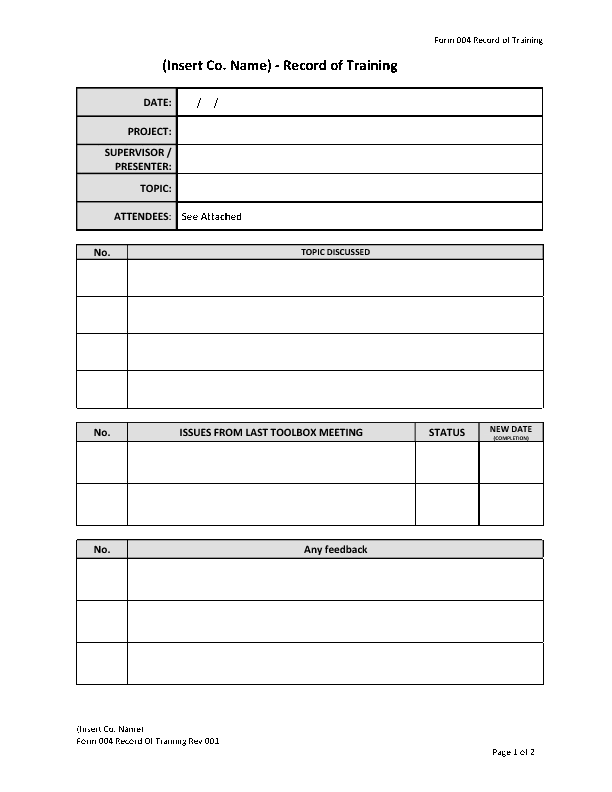 Form 004 Record of Training