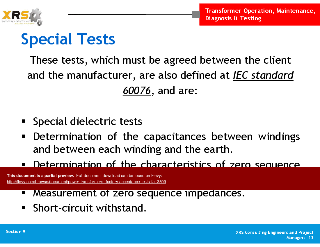This is a partial preview of Power Transformers - Factory Acceptance Tests (FAT) (40-slide PowerPoint presentation (PPT)). Full document is 40 slides. 