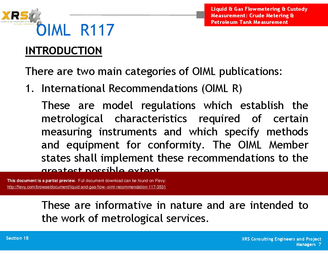 Liquid & Gas Flow - OIML Recommendation 117 (42-slide PowerPoint presentation (PPT)) Preview Image