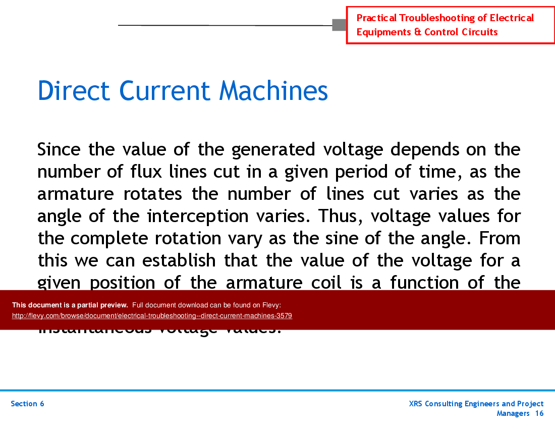 Electrical Troubleshooting - Direct Current Machines (54-slide PPT PowerPoint presentation (PPTX)) Preview Image