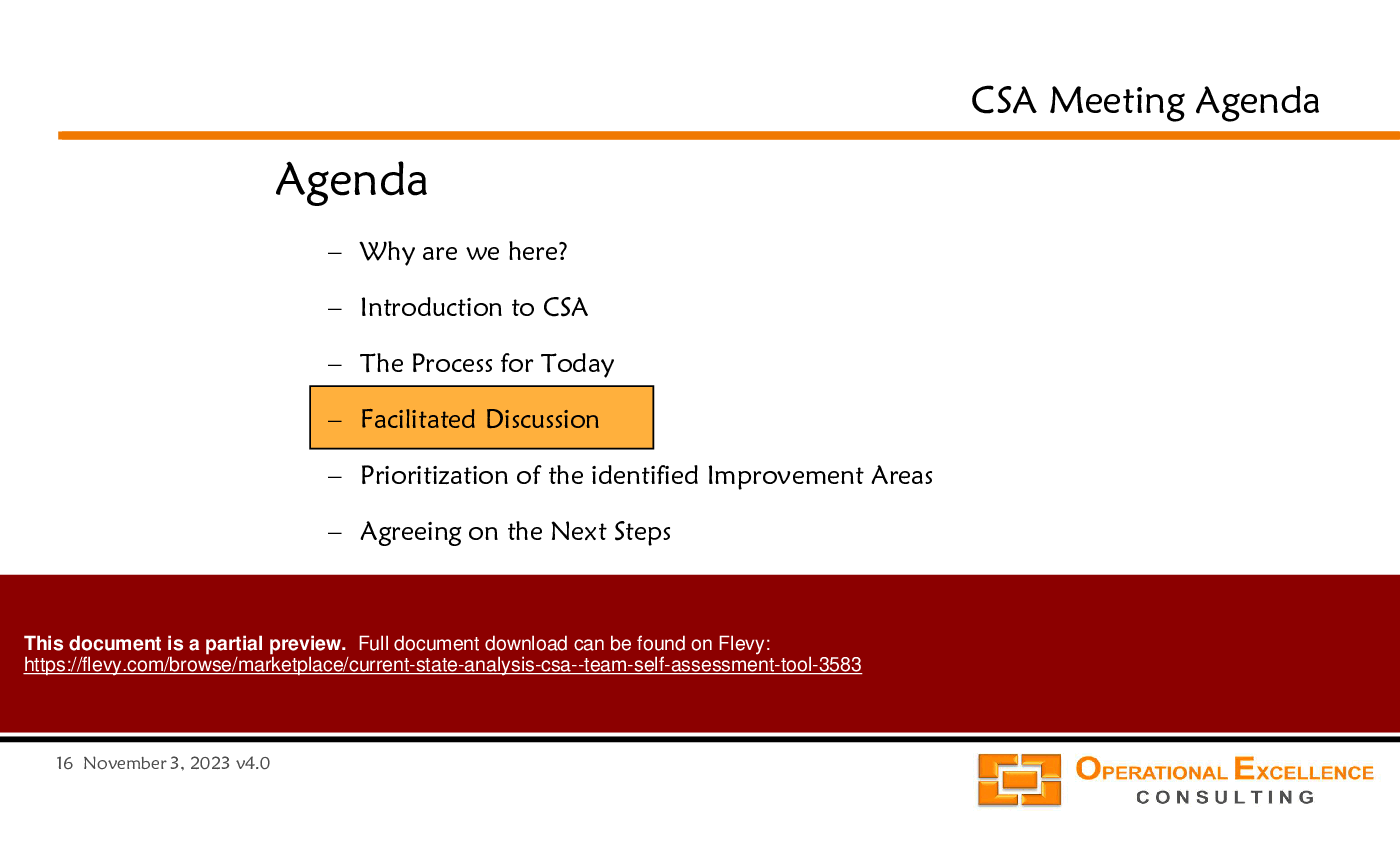 Current State Analysis (CSA) - Team Self-Assessment Tool (110-slide PPT PowerPoint presentation (PPTX)) Preview Image