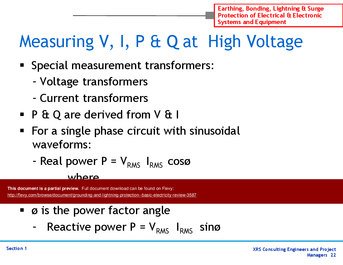Grounding & Lightning Protection - Basic Electricity Review (64-slide PPT PowerPoint presentation (PPT)) Preview Image