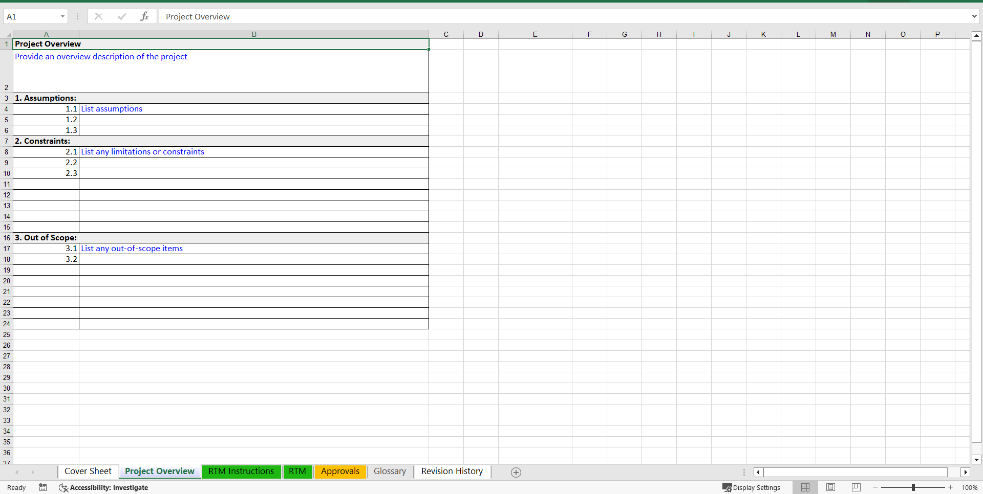 Requirements Traceability Matrix (RTM) - Excel