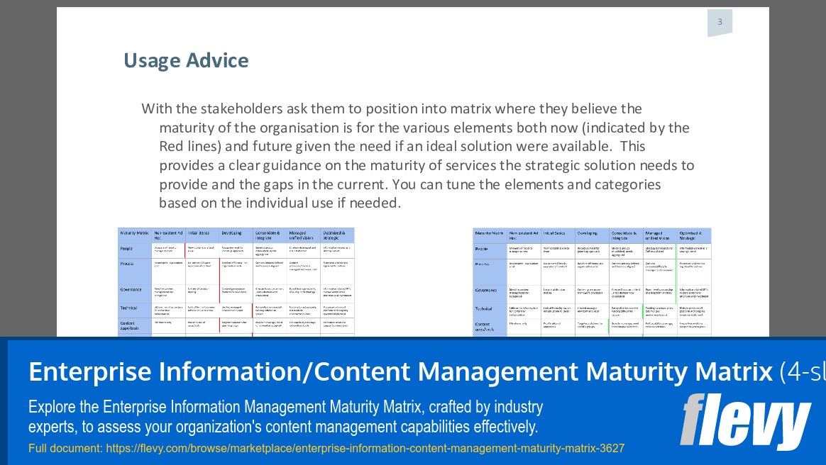 Enterprise Information/Content Management Maturity Matrix (4-slide PPT PowerPoint presentation (PPTX)) Preview Image