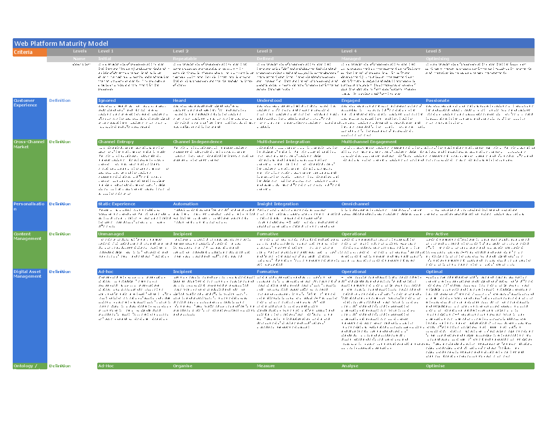 Customer Facing Web Platform Maturity Model (Excel template (XLSX)) Preview Image