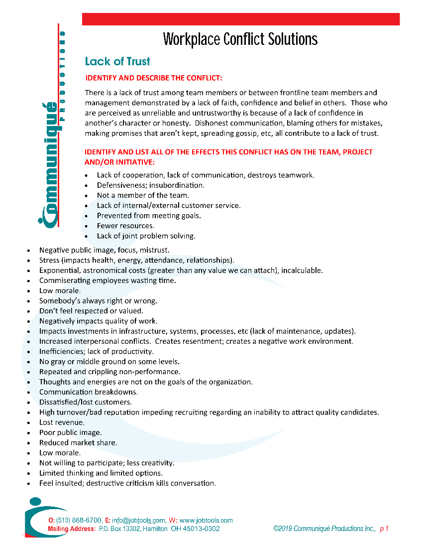 Resolving Workplace Conflicts: General - Lack of Trust