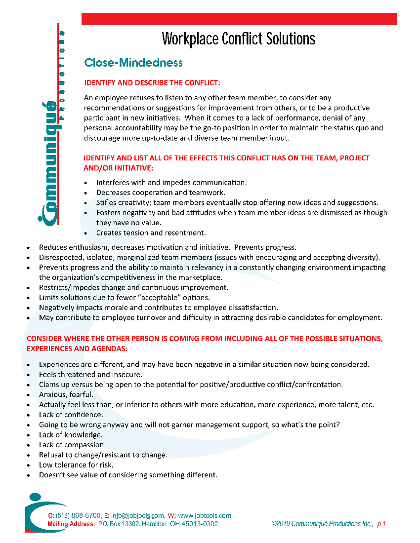 Resolving Workplace Conflicts: General - Close-Mindedness