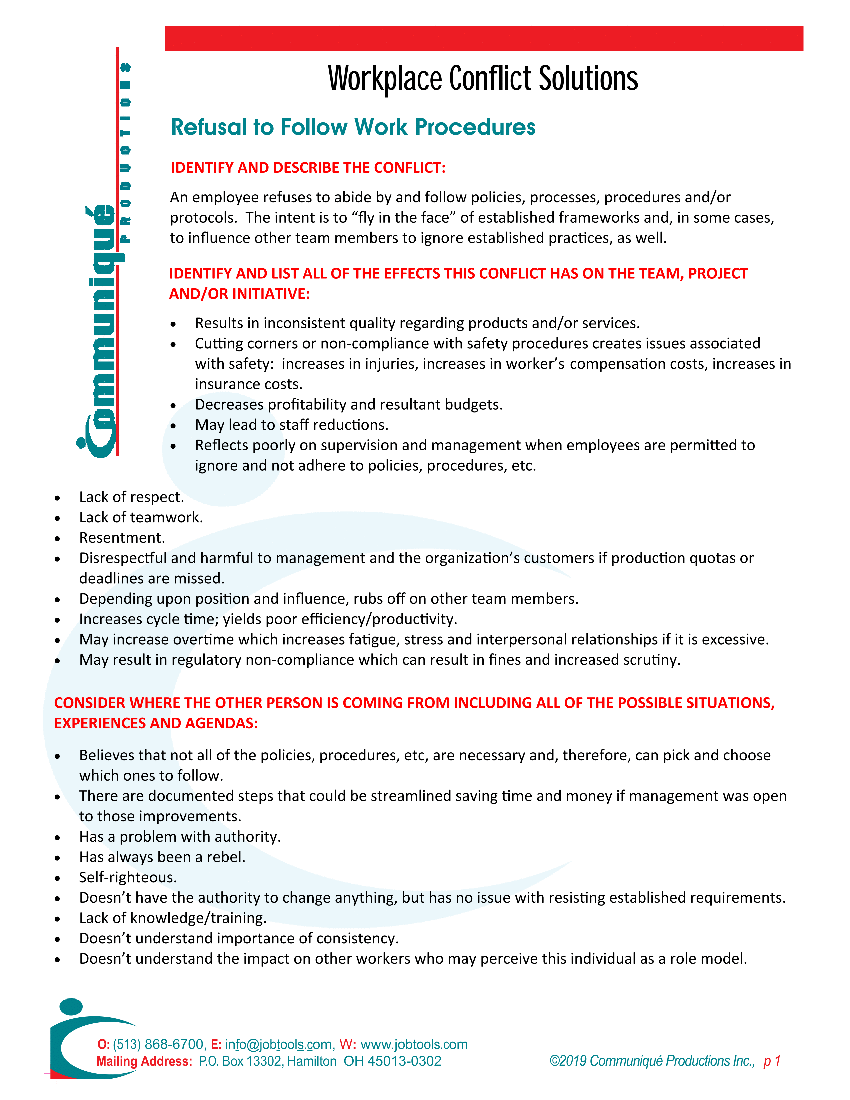 Resolving Workplace Conflicts: General - Refusing to Follow Procedures