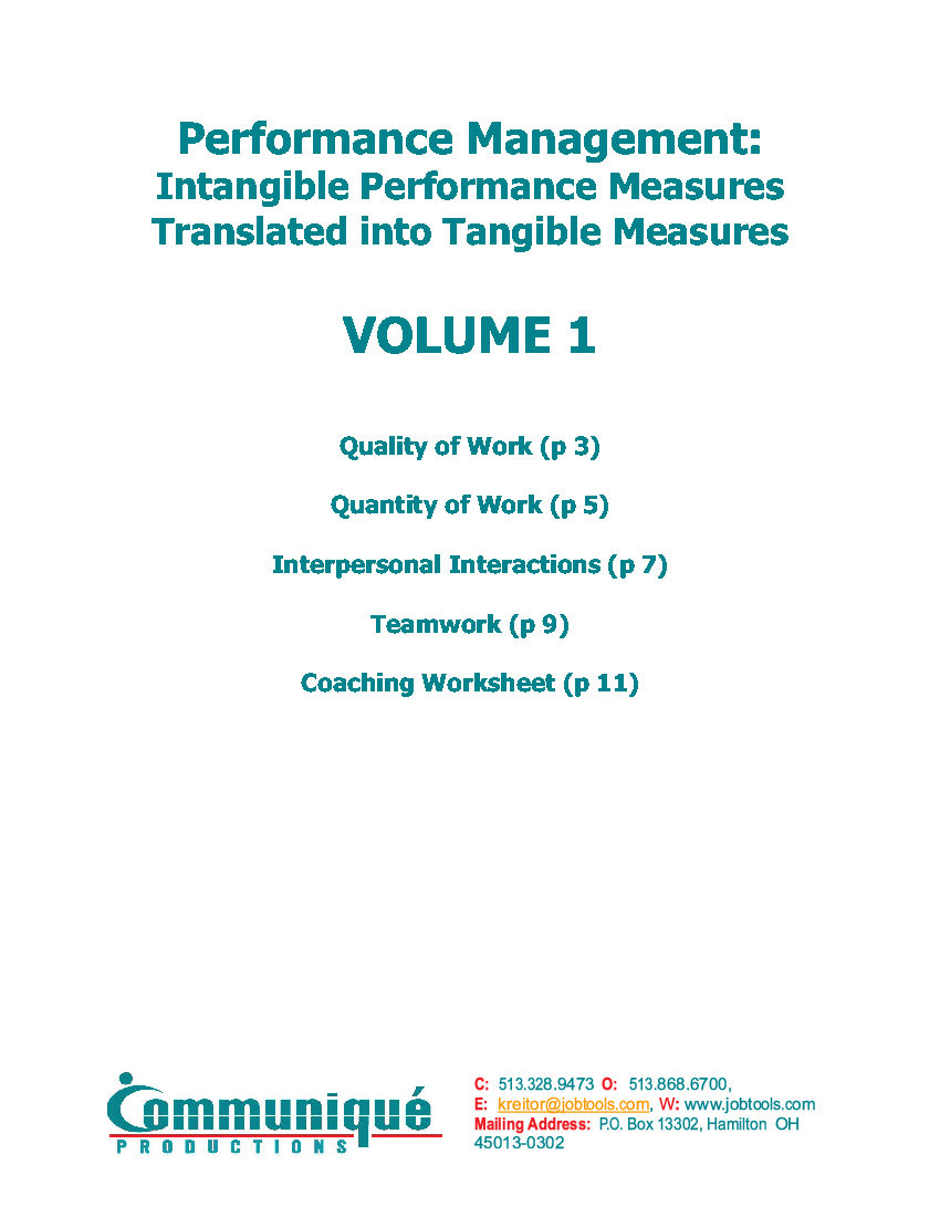 This is a partial preview of Translating Intangible to Tangible Performance: Volume 1 (12-page PDF document). Full document is 12 pages. 