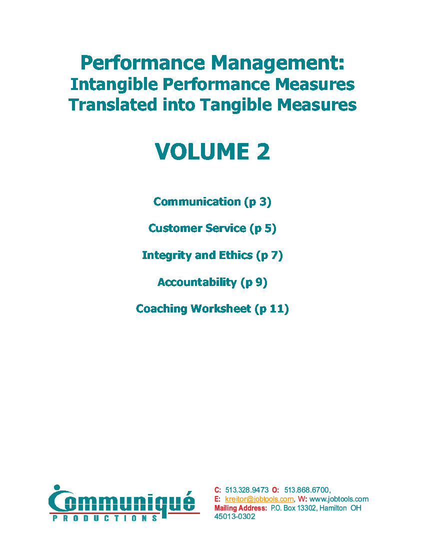 This is a partial preview of Translating Intangible to Tangible Performance: Volume 2 (12-page PDF document). Full document is 12 pages. 