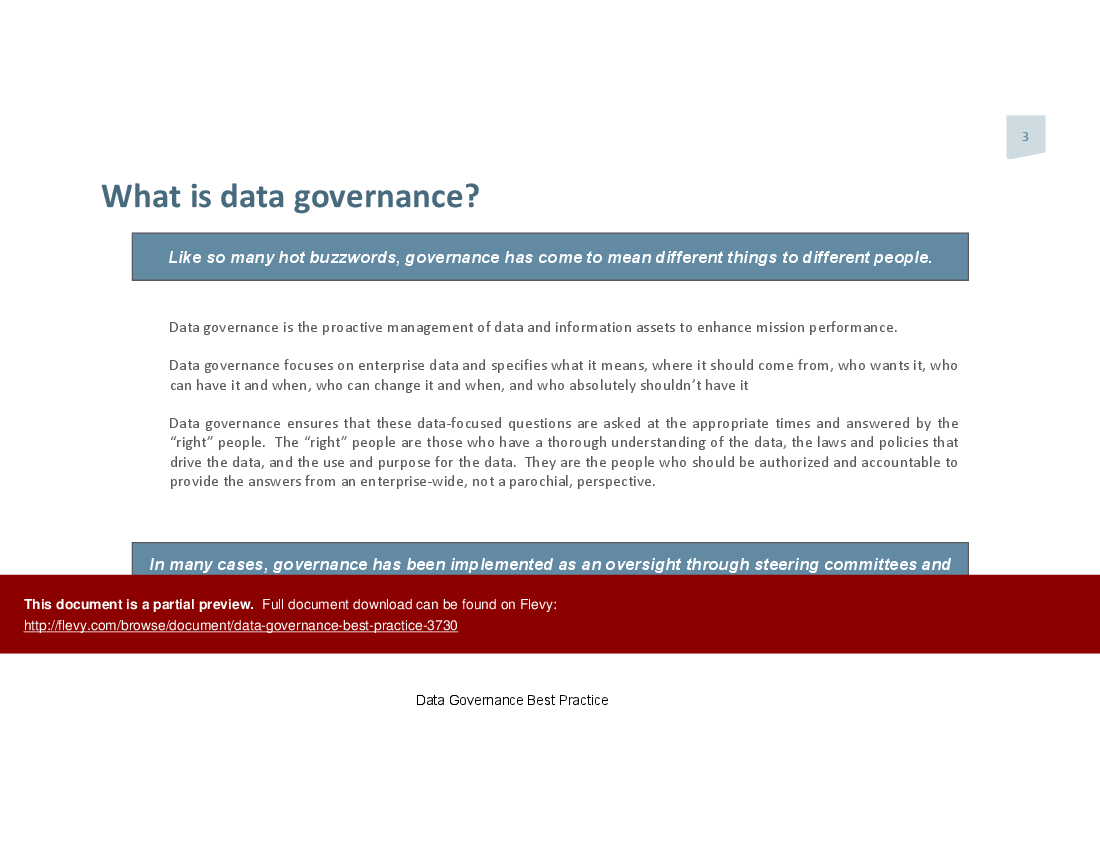 This is a partial preview of Data Governance Best Practice (21-slide PowerPoint presentation (PPTX)). Full document is 21 slides. 