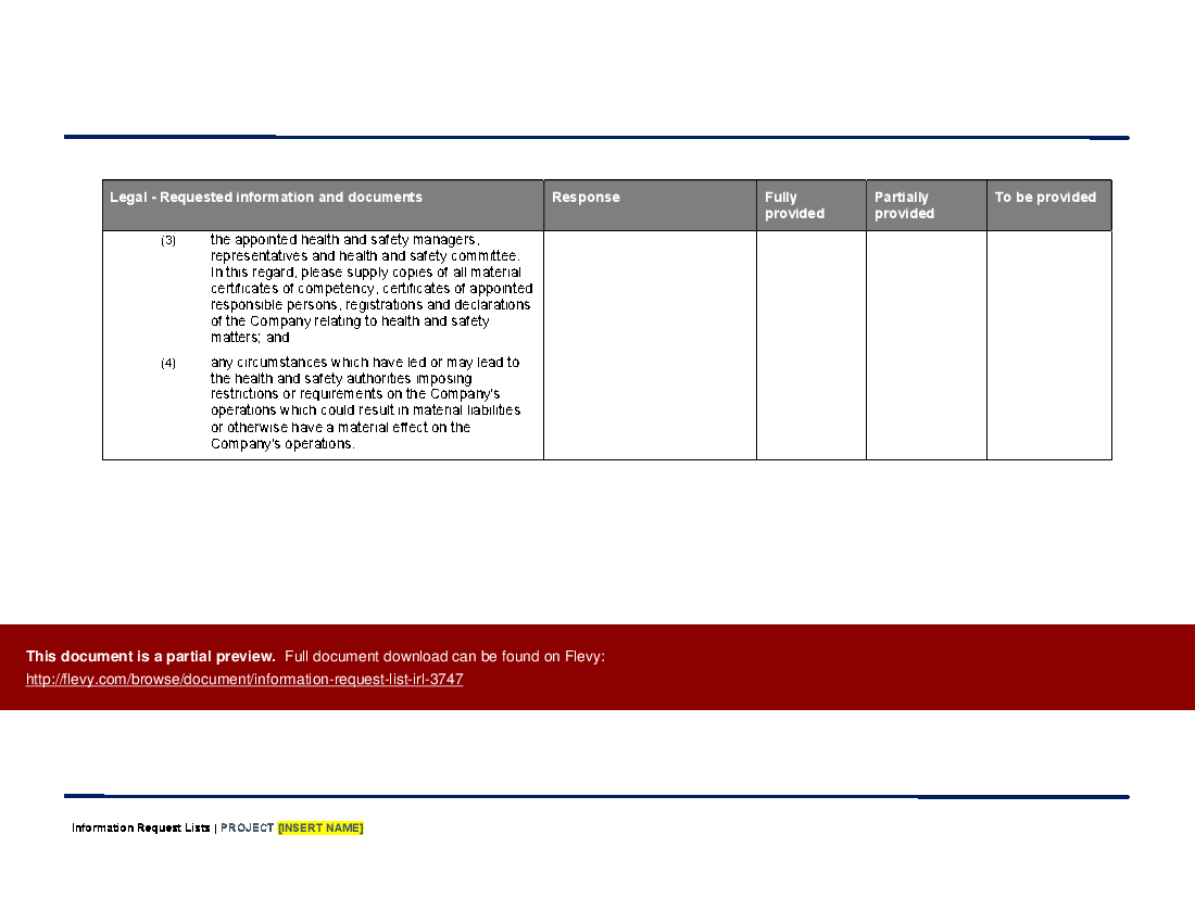 Financial Due Diligence Information Request List (M&A) (Excel template (XLSX)) Preview Image