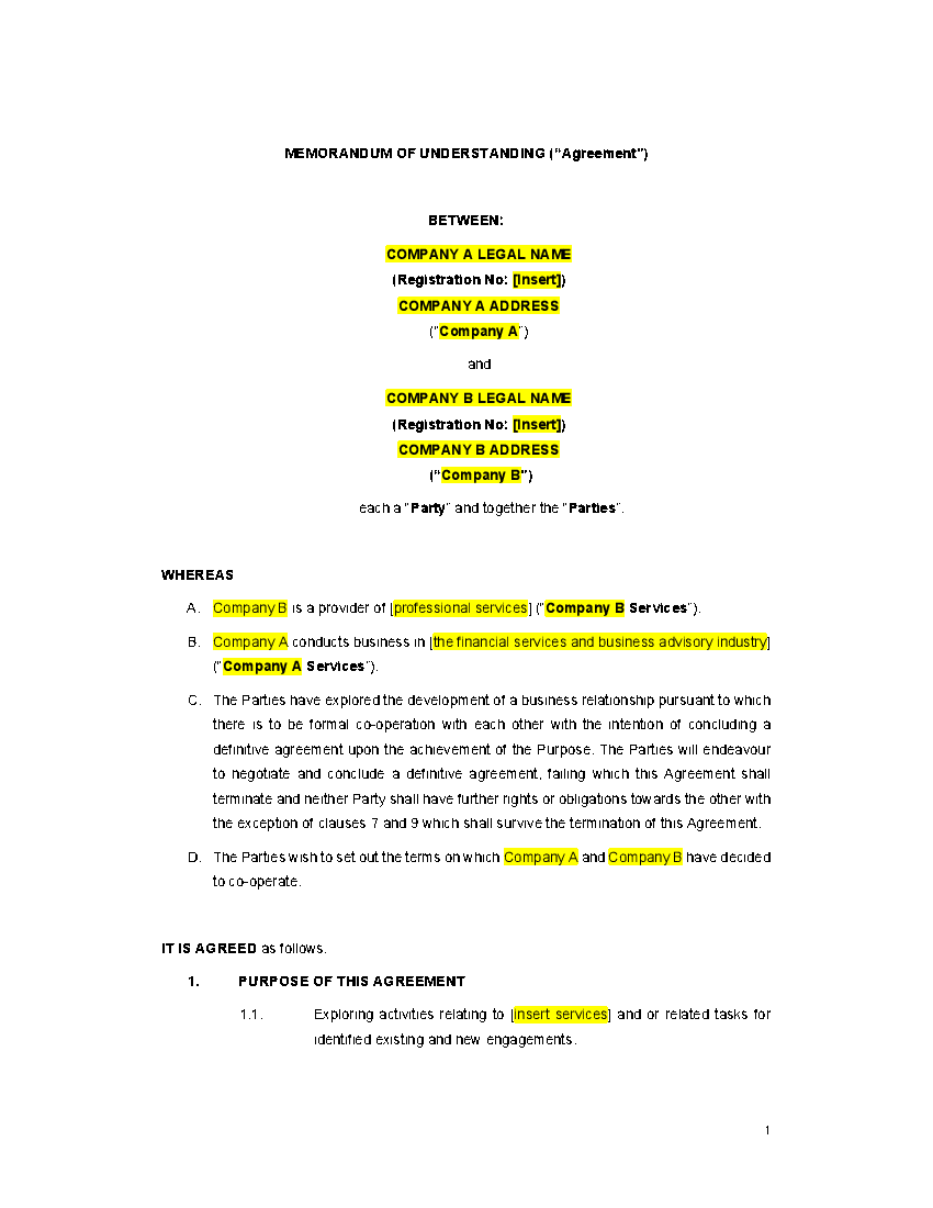 Memorandum of Understanding (MoU)