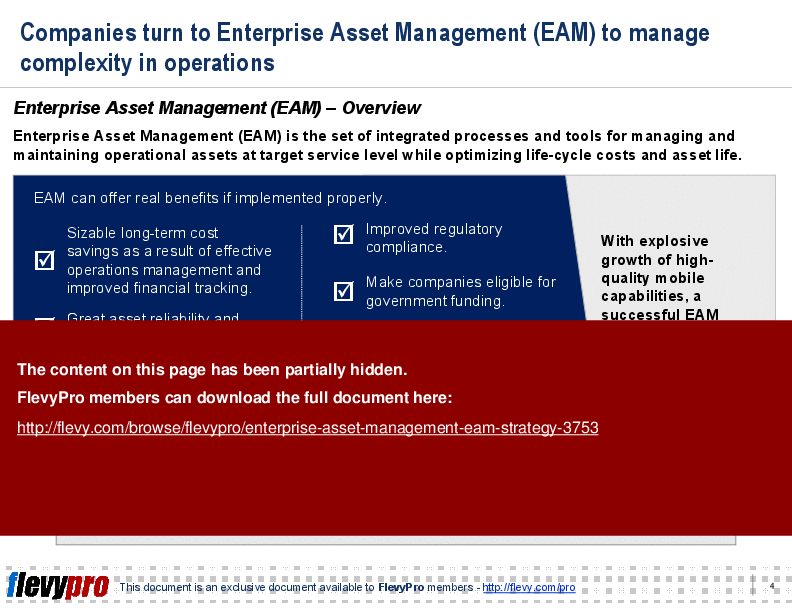 This is a partial preview of Enterprise Asset Management (EAM) Strategy (24-slide PowerPoint presentation (PPT)). Full document is 24 slides. 