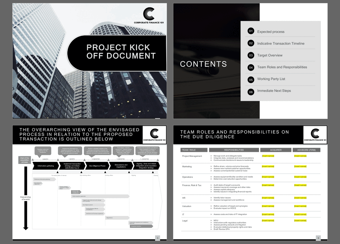 M&A Transaction / Project Kick Off Document Template (8-slide PPT PowerPoint presentation (PPTX)) Preview Image