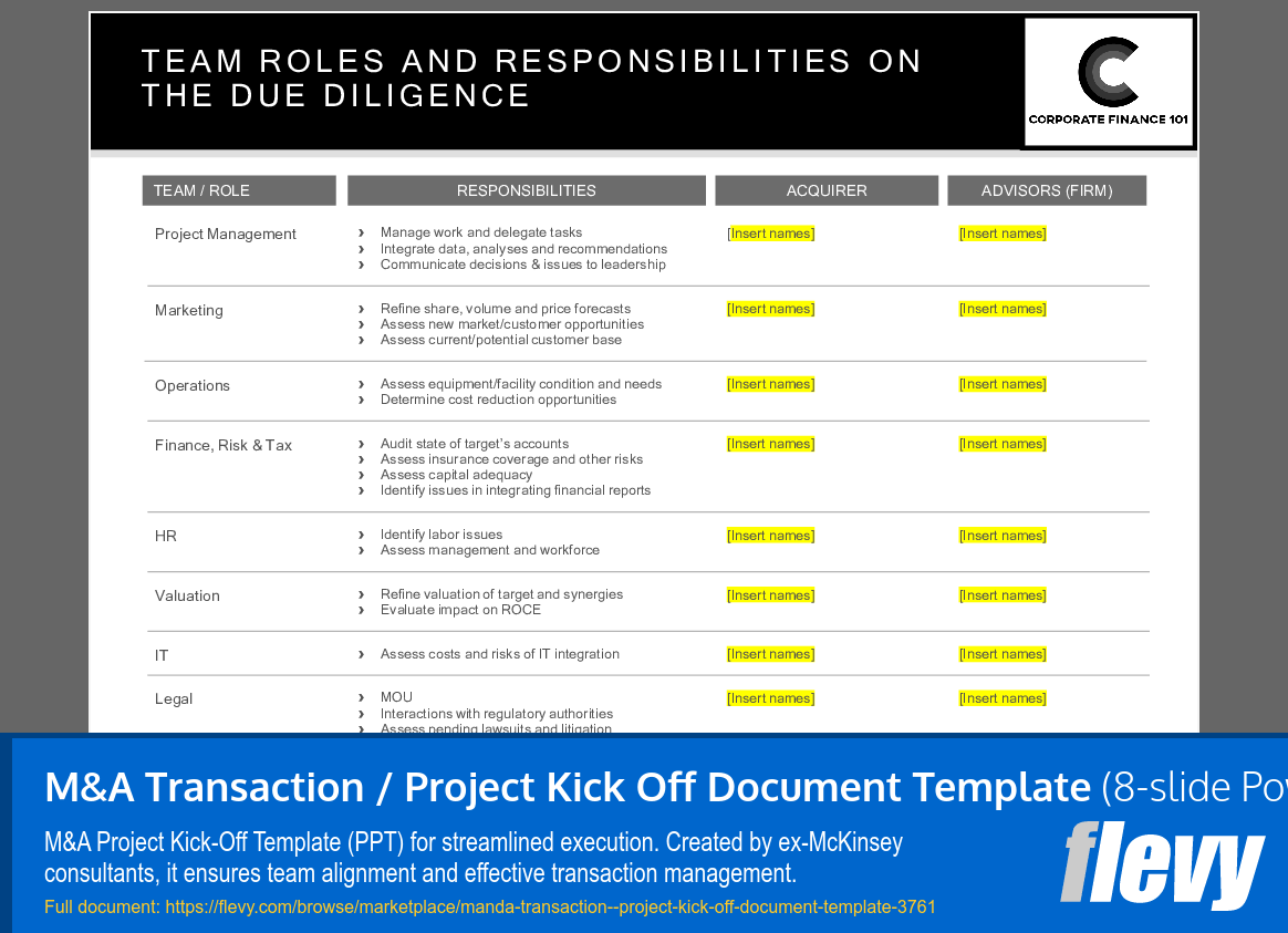 M&A Transaction / Project Kick Off Document Template (8-slide PPT PowerPoint presentation (PPTX)) Preview Image