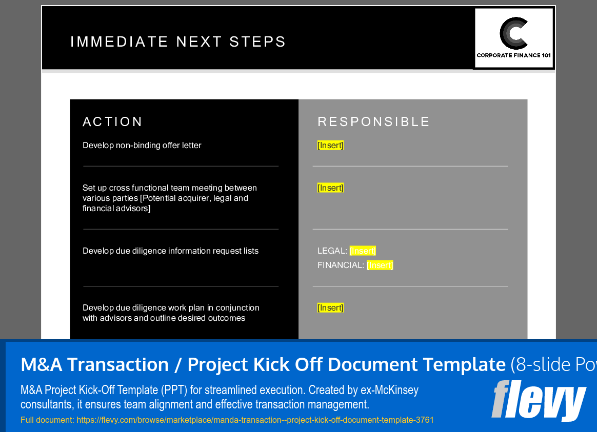 M&A Transaction / Project Kick Off Document Template (8-slide PPT PowerPoint presentation (PPTX)) Preview Image