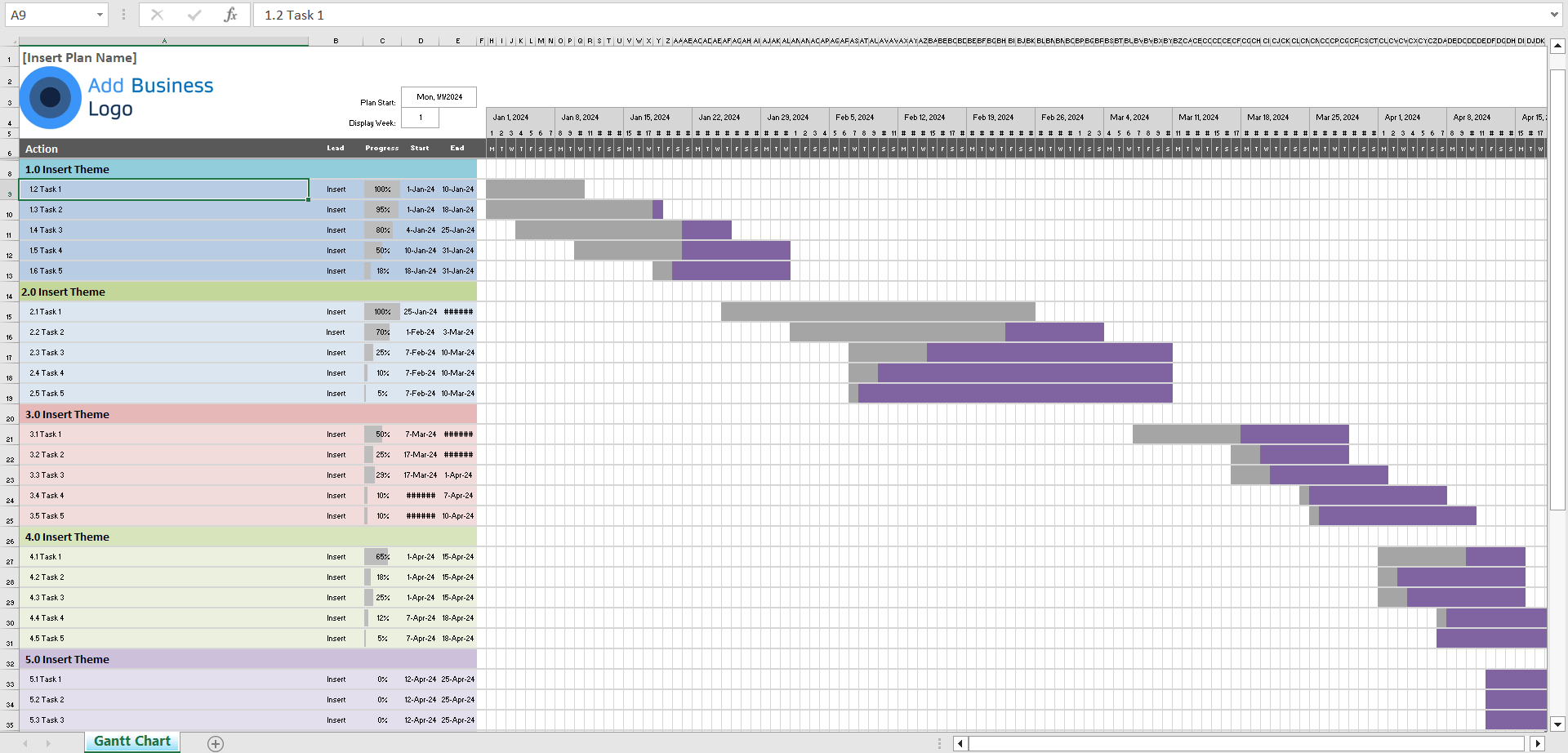 Project Plan: Simple/Advanced Gantt Chart Templates/Examples (Excel template (XLSX)) Preview Image