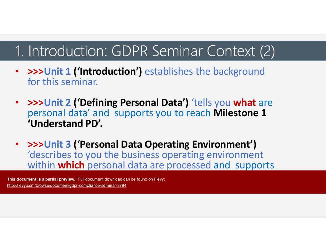 This is a partial preview of GDPR Compliance Seminar. Full document is 183 slides. 